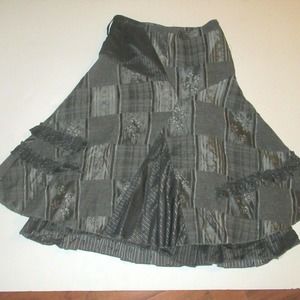 NZL 2 Tier Skirt Gray Black Layered Ruffle Flounce Patchwork Boho Turkey sz 36